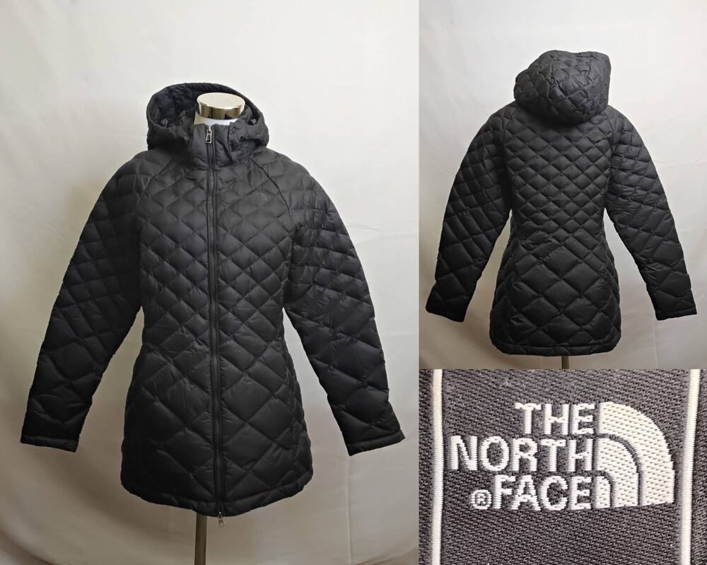 The North Face Down Jacket Women's M Dark Gray Hooded Long Quilted #J4709